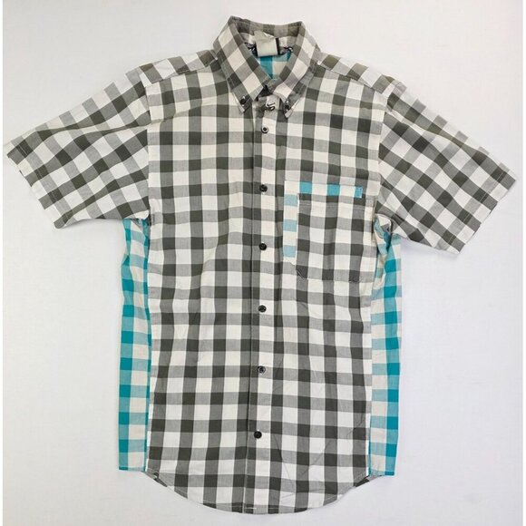 Nike 6.0 Men Size Small White Gray Teal Check Embroidered Logo Button Down Shirt - Picture 1 of 12